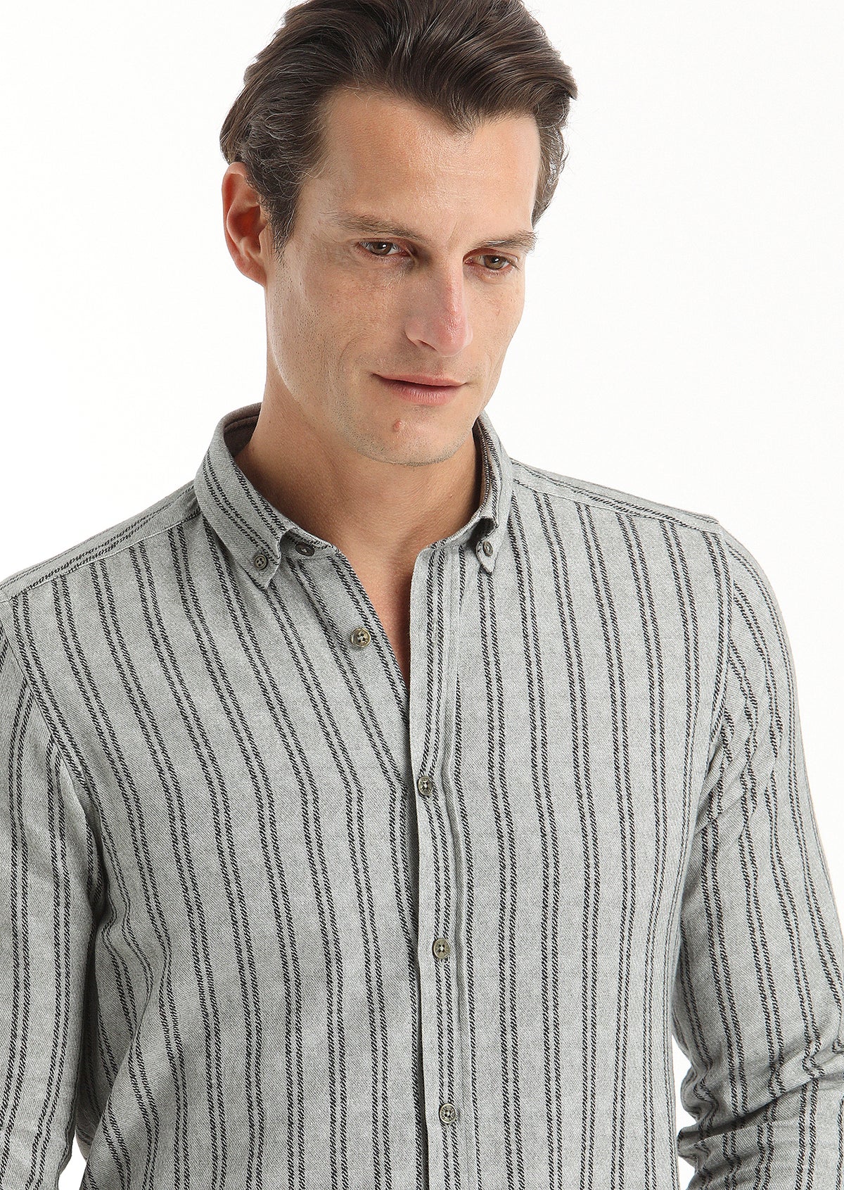 Haki Baskılı Regular Fit Uzun Dokuma Casual %100 Pamuk Gömlek
