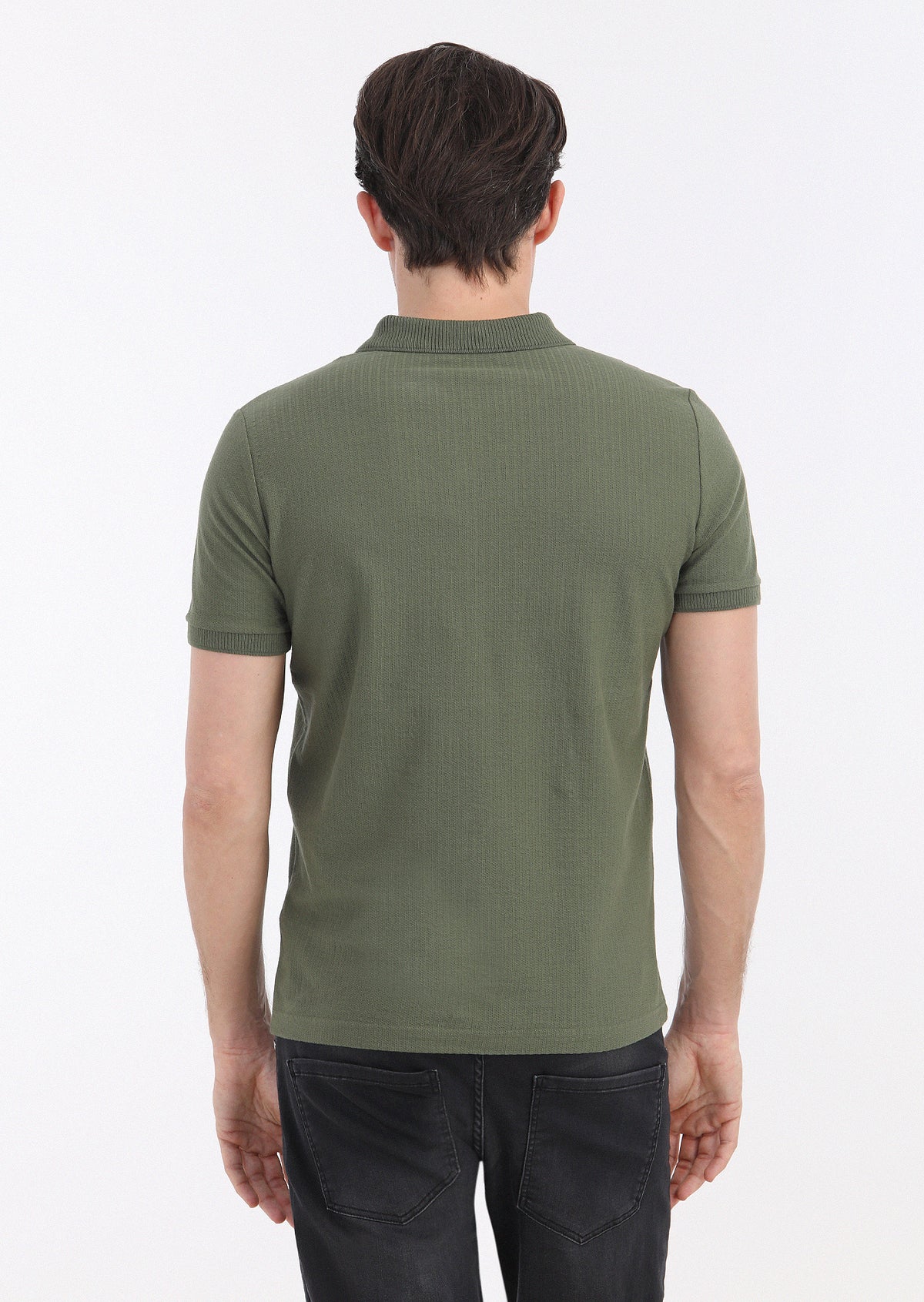 Haki Jakarlı Polo Yaka %100 Pamuk T-Shirt