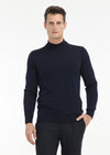 Lacivert Yarım Balıkçı Yaka Düz Örgü Yün Karışımlı Triko Kazak