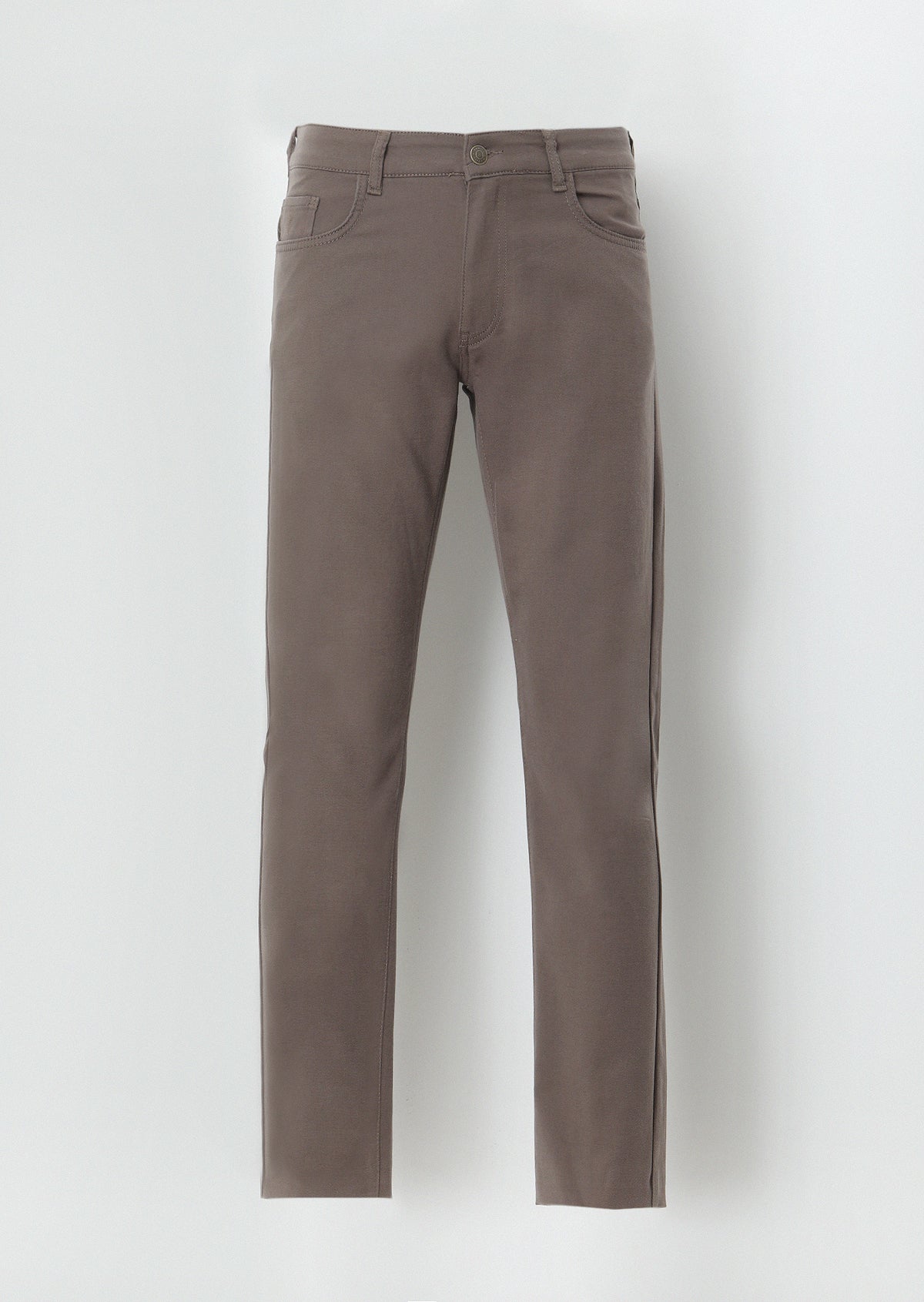 Kahverengi Düz Dokuma Slim Fit Casual Pamuk Karışımlı Pantolon