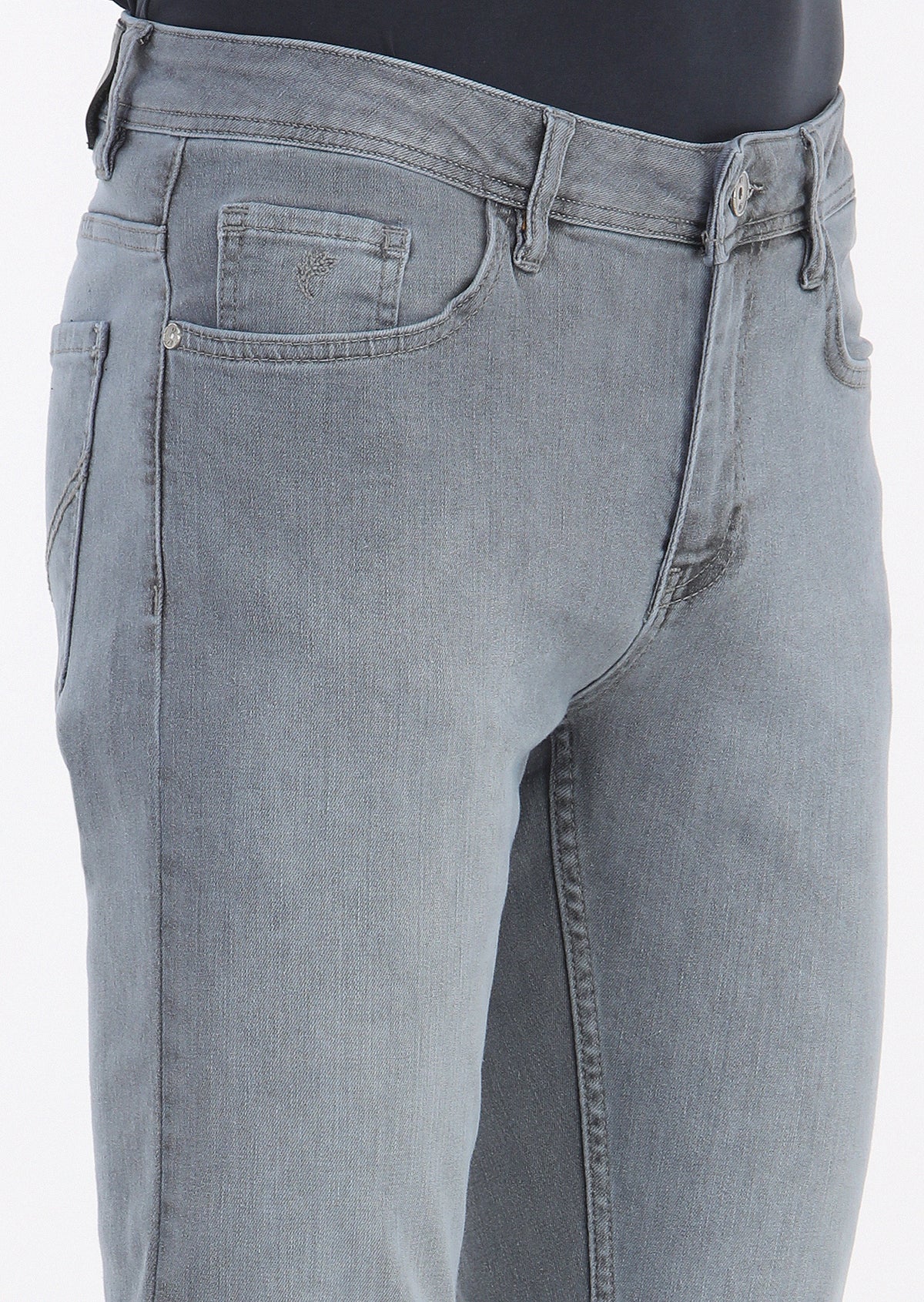 Gri Düz Slim Fit Denim Pamuk Karışımlı Pantolon