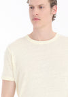 Sarı Düz Bisiklet Yaka %100 Keten T-Shirt