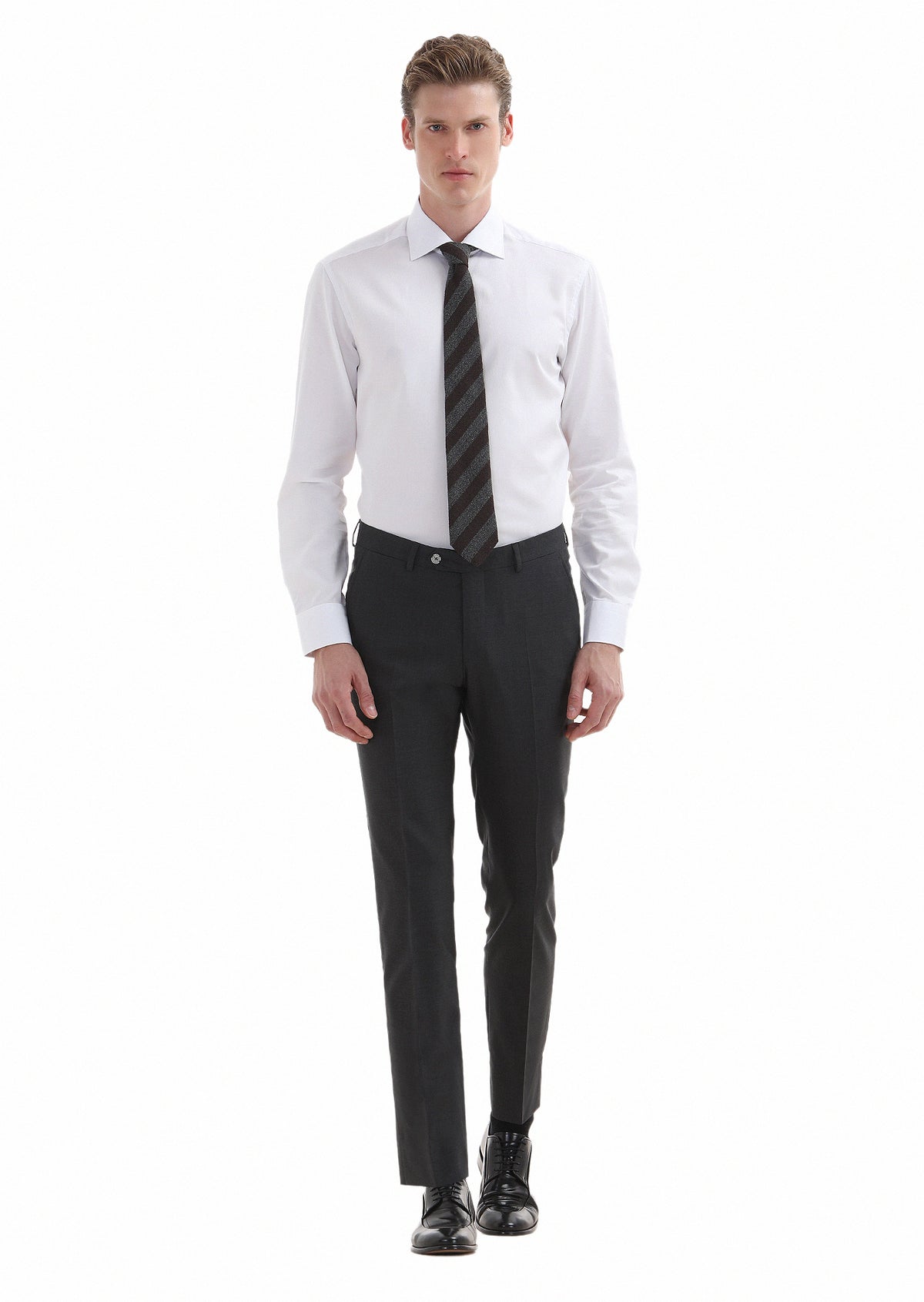 White Plain Regular Fit Long Weaving Classical 100% Cotton Shirt