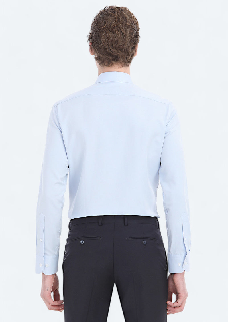 Açık Mavi Düz Slim Fit Uzun Dokuma Klasik Pamuk Karışımlı Gömlek