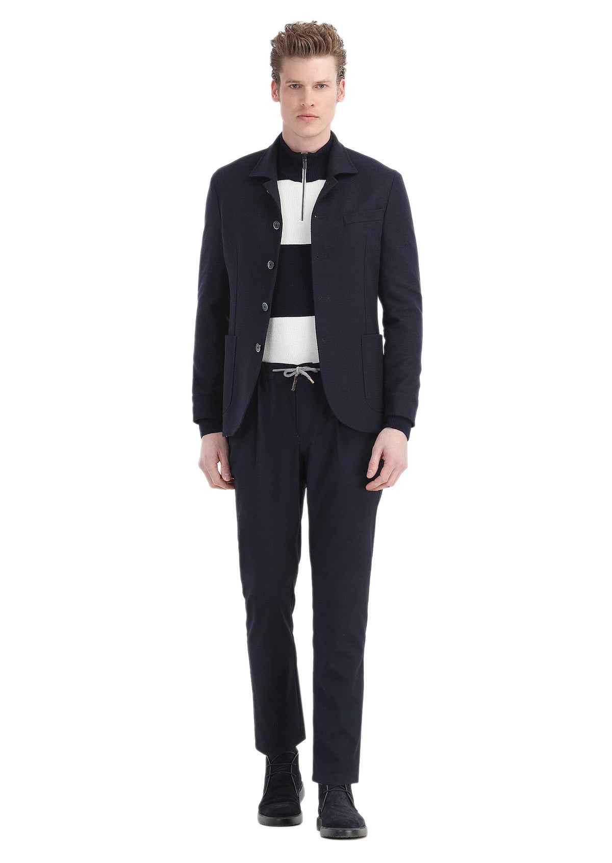 Lacivert Düz Shirt Shoulder Slim Fit Yün Karışımlı Ceket