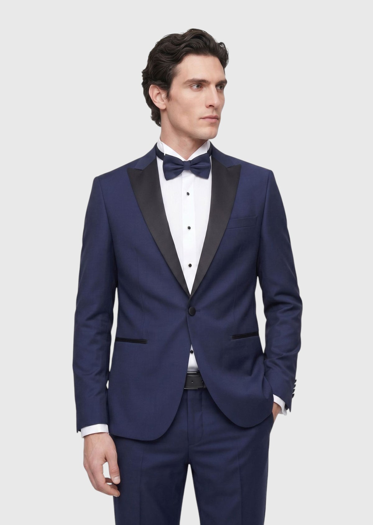 Saks Düz Fashion Slim Fit Kruvaze Yaka Dokuma Smokin Takım Elbise