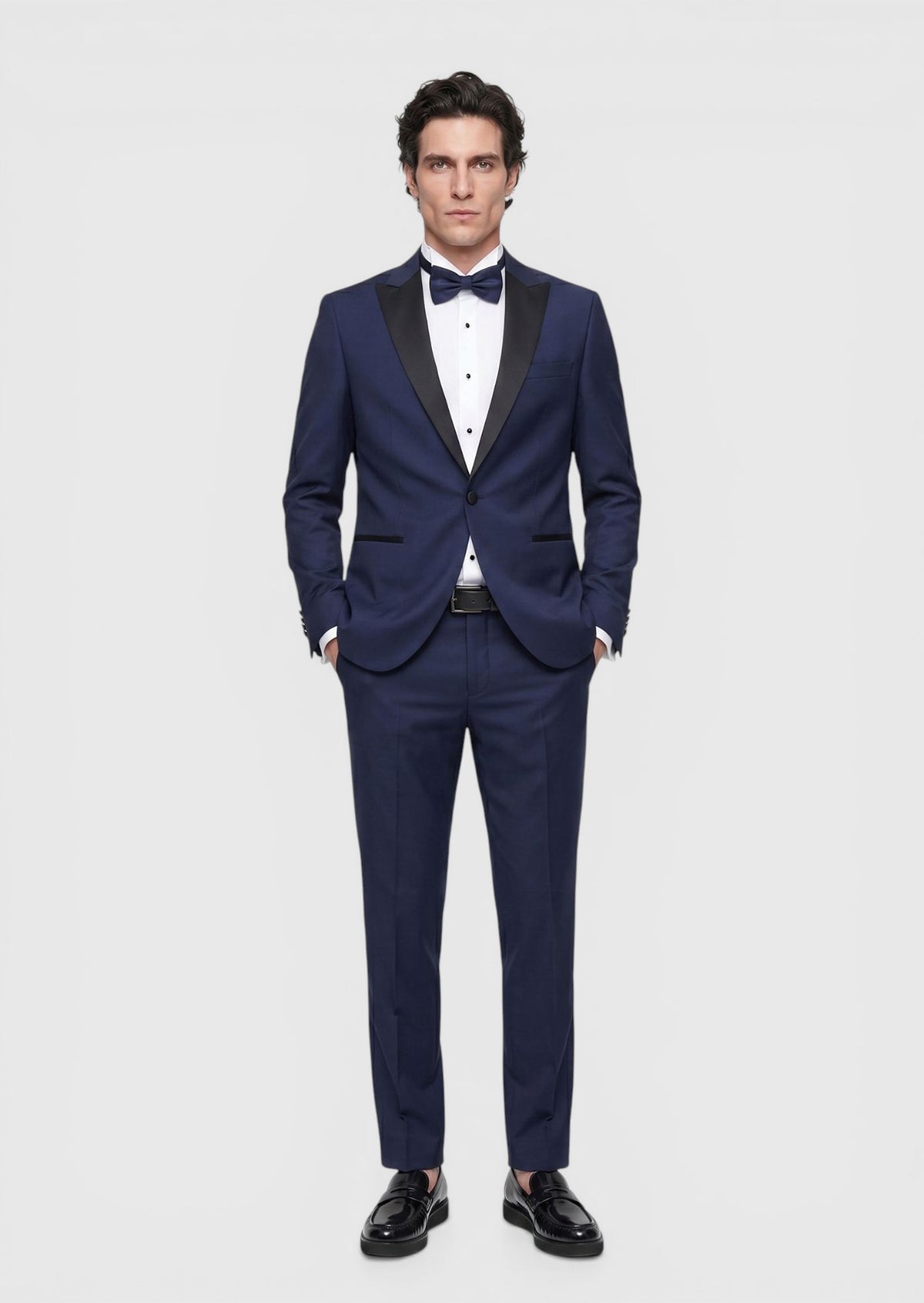 Saks Düz Fashion Slim Fit Kruvaze Yaka Dokuma Smokin Takım Elbise