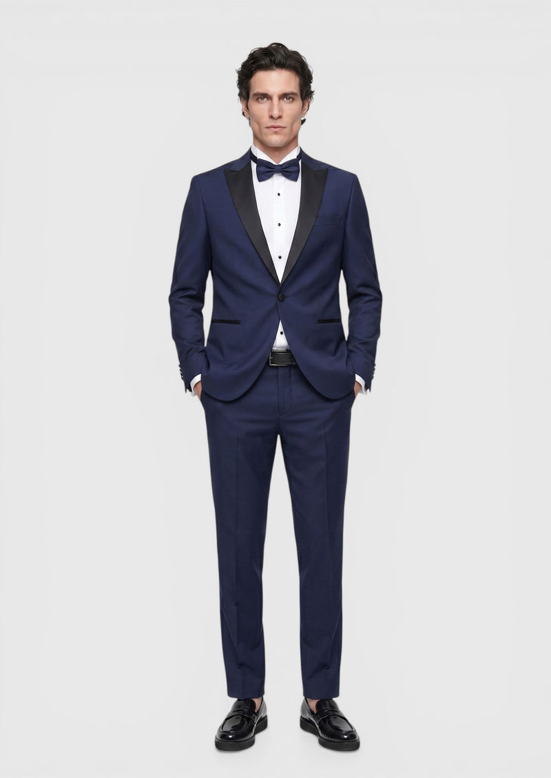 Saks Düz Fashion Slim Fit Kruvaze Yaka Dokuma Smokin Takım Elbise