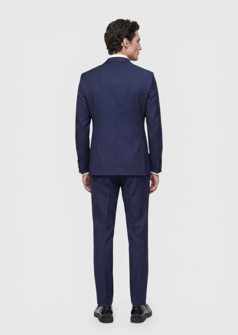 Saks Düz Fashion Slim Fit Kruvaze Yaka Dokuma Smokin Takım Elbise