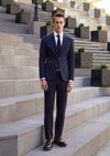 Lacivert Çizgili Zeroweight Slim Fit Yün Karışımlı Takım Elbise