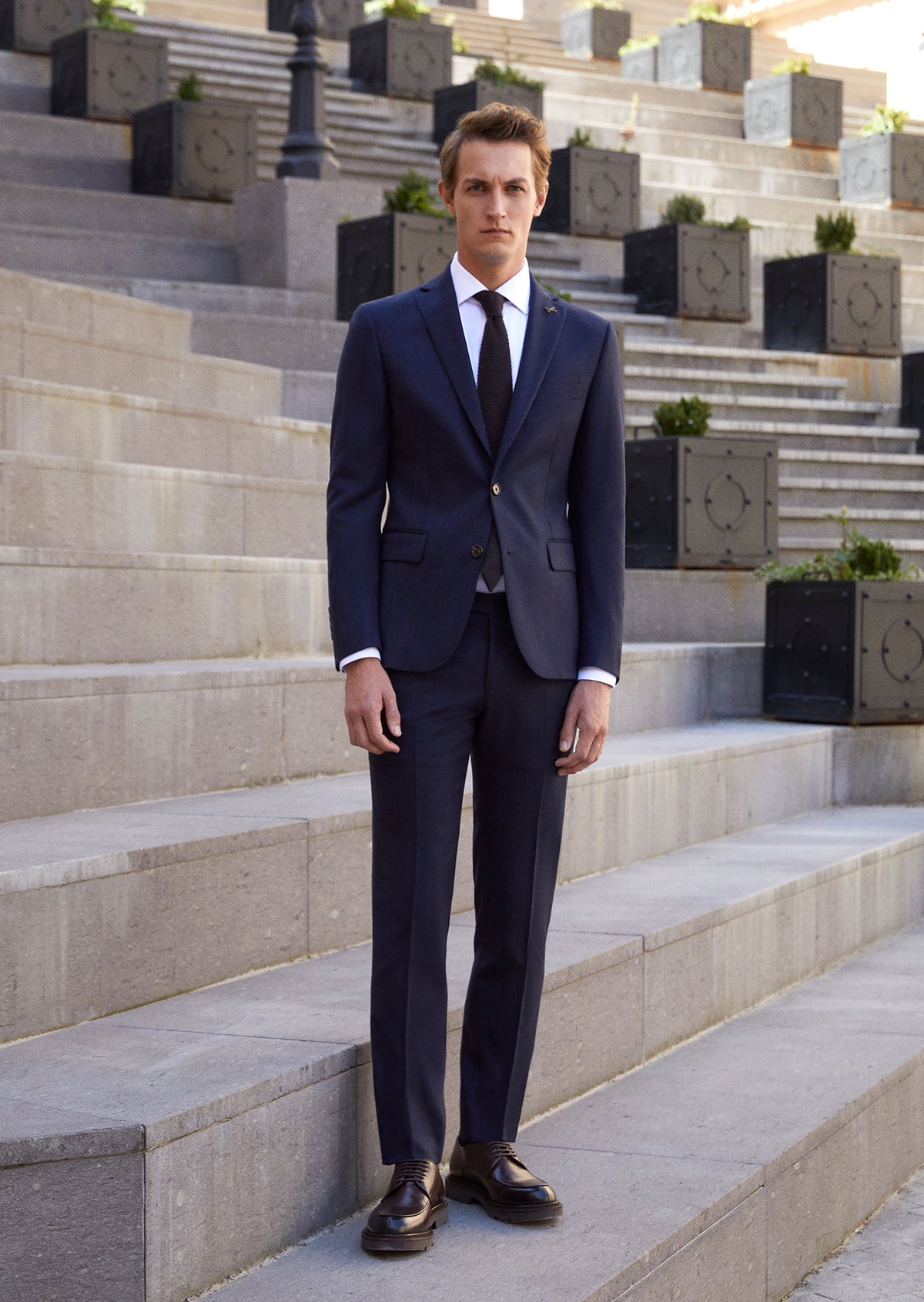 Navy Blue Striped Zeroweight Slim Fit Wool Blended Suit