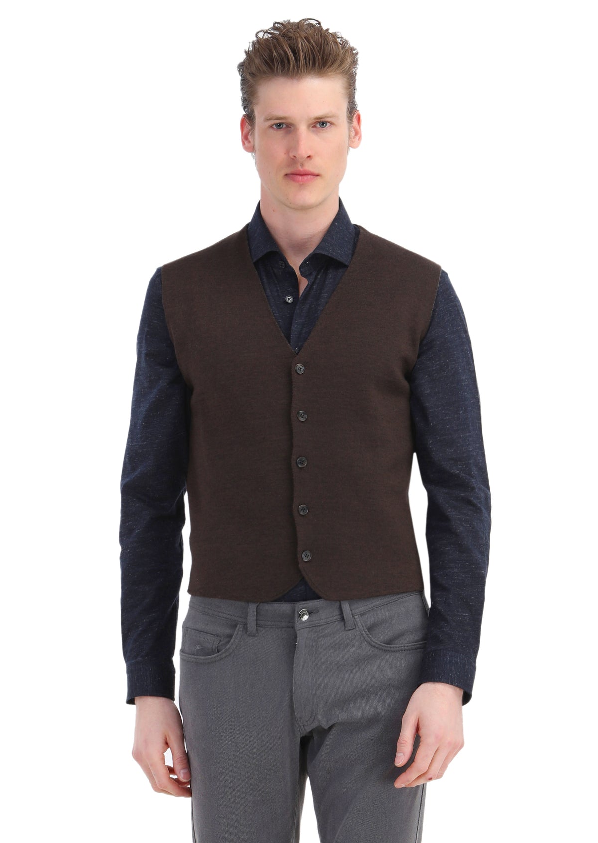 Koyu Lacivert Desenli Regular Fit Uzun Casual %100 Pamuk Gömlek