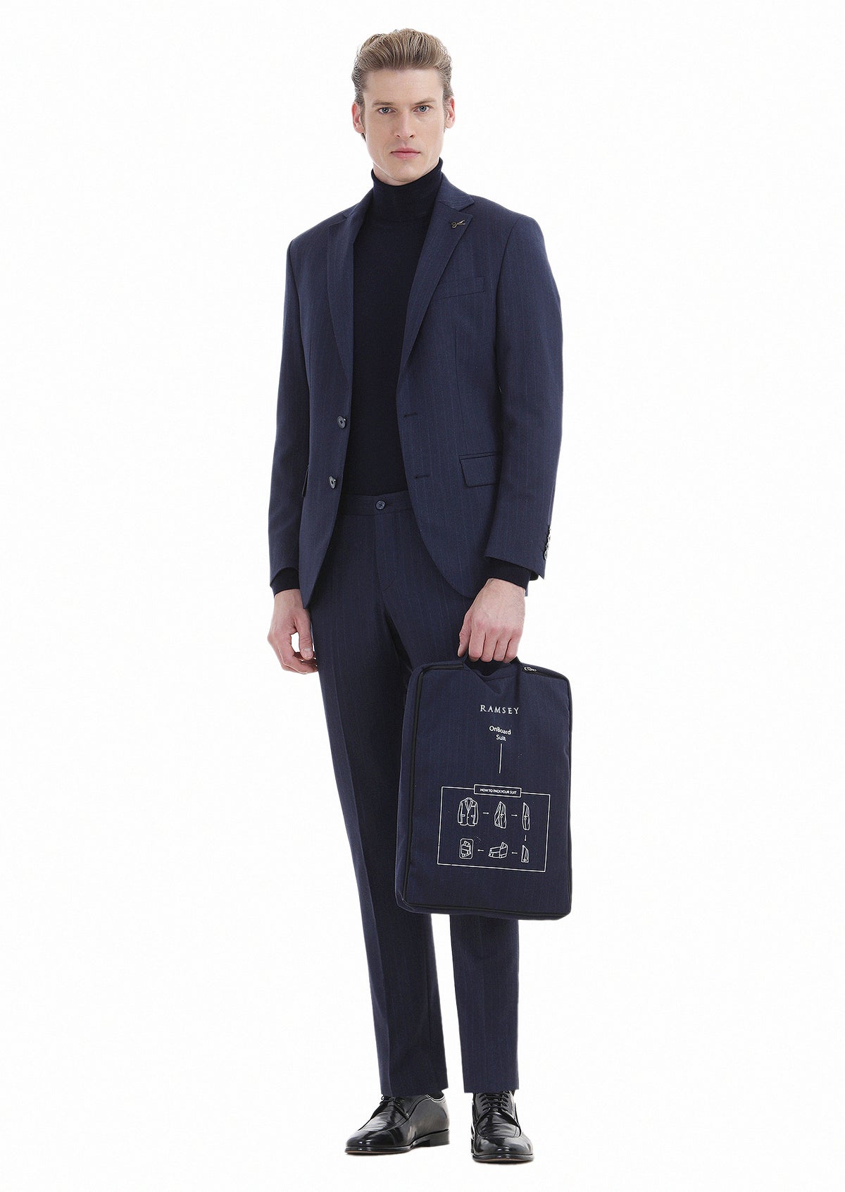 Lacivert Çizgili Modern Fit Yün Karışımlı Takım Elbise