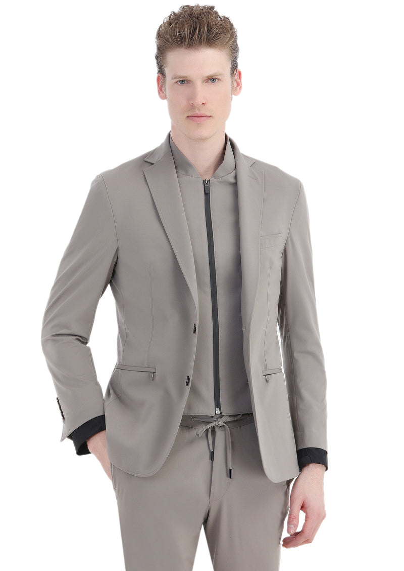 Bej Düz Comfort Fit Örme Takım Elbise