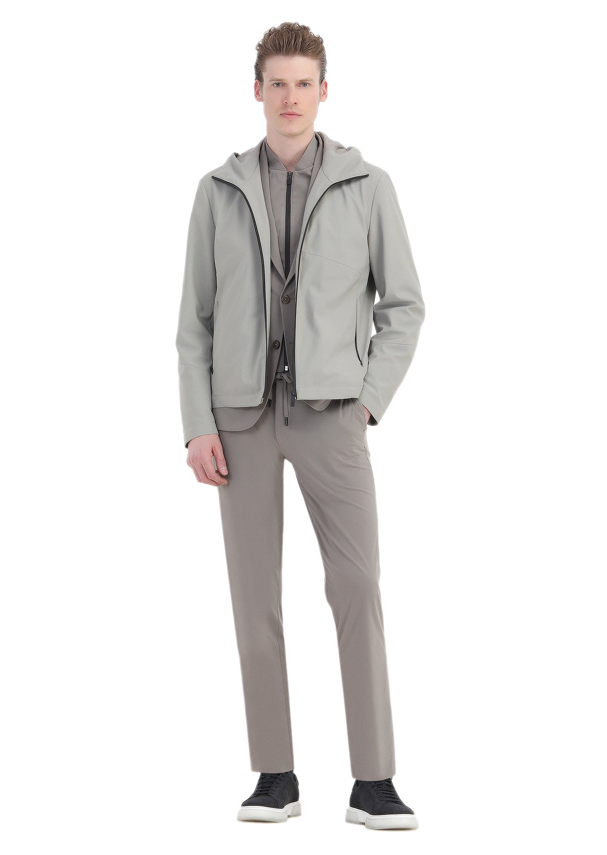 Bej Düz Comfort Fit Örme Takım Elbise