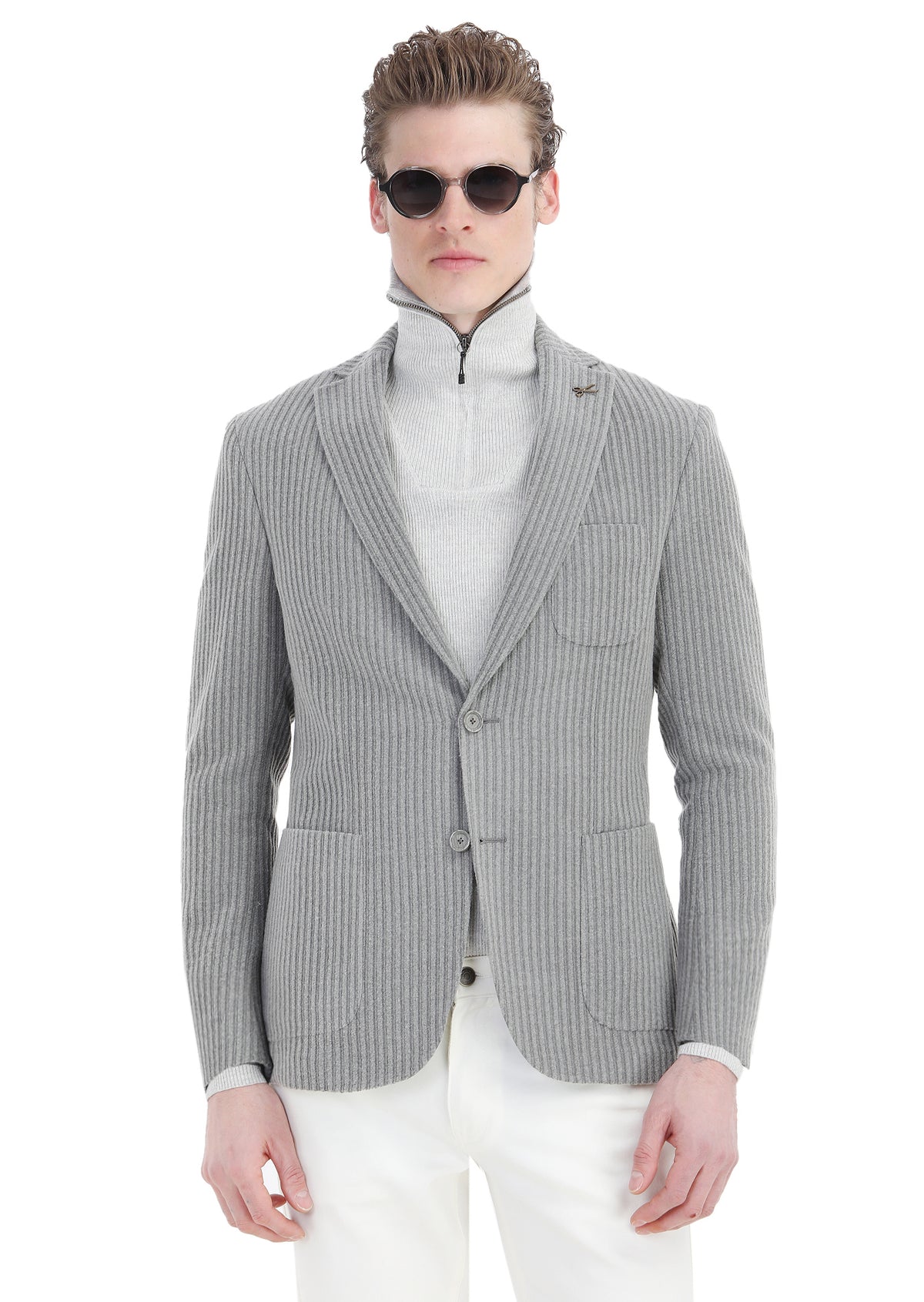Açık Kahve Çizgili Shirt Shoulder Slim Fit Yün Karışımlı Ceket