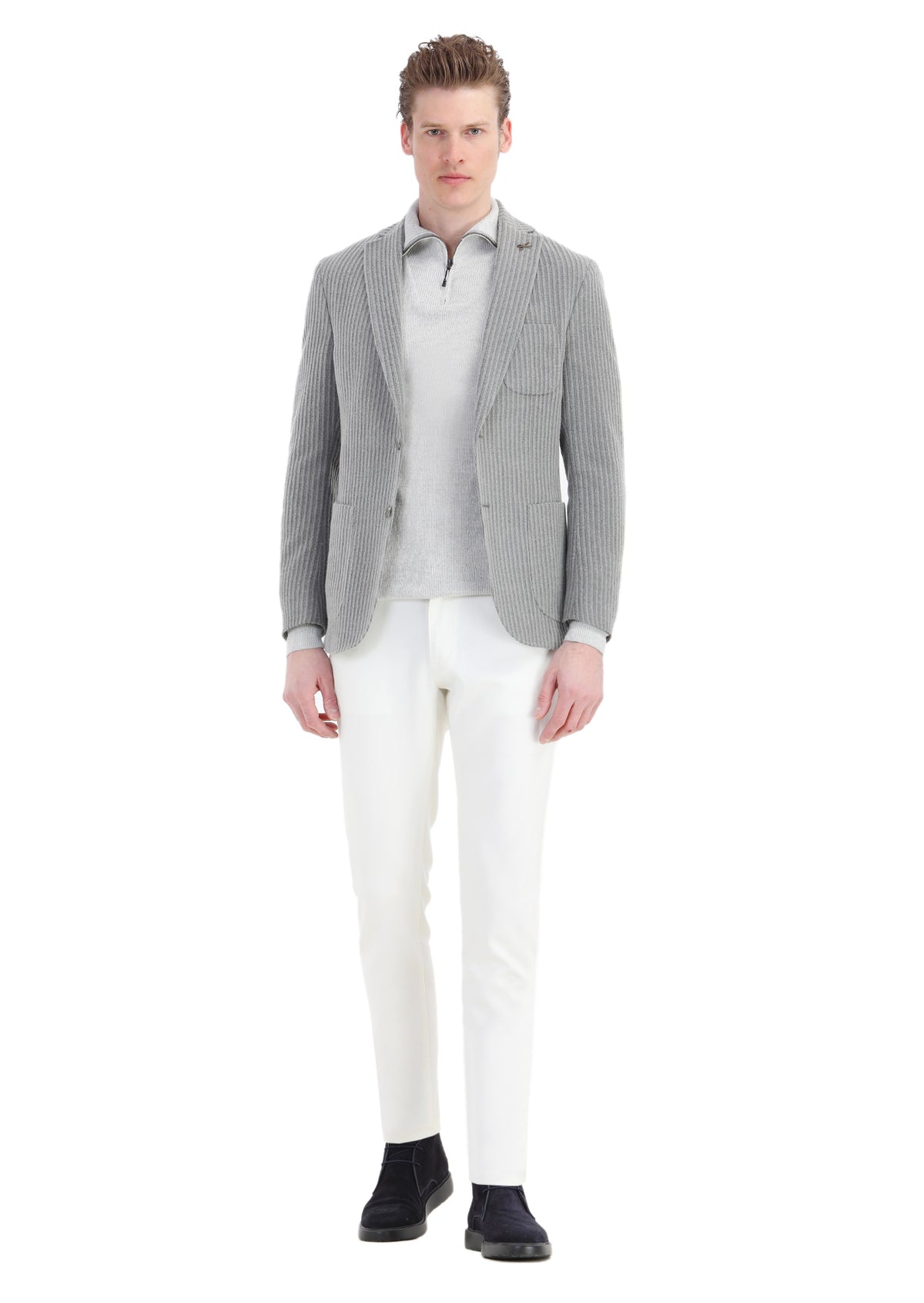 Açık Kahve Çizgili Shirt Shoulder Slim Fit Yün Karışımlı Ceket