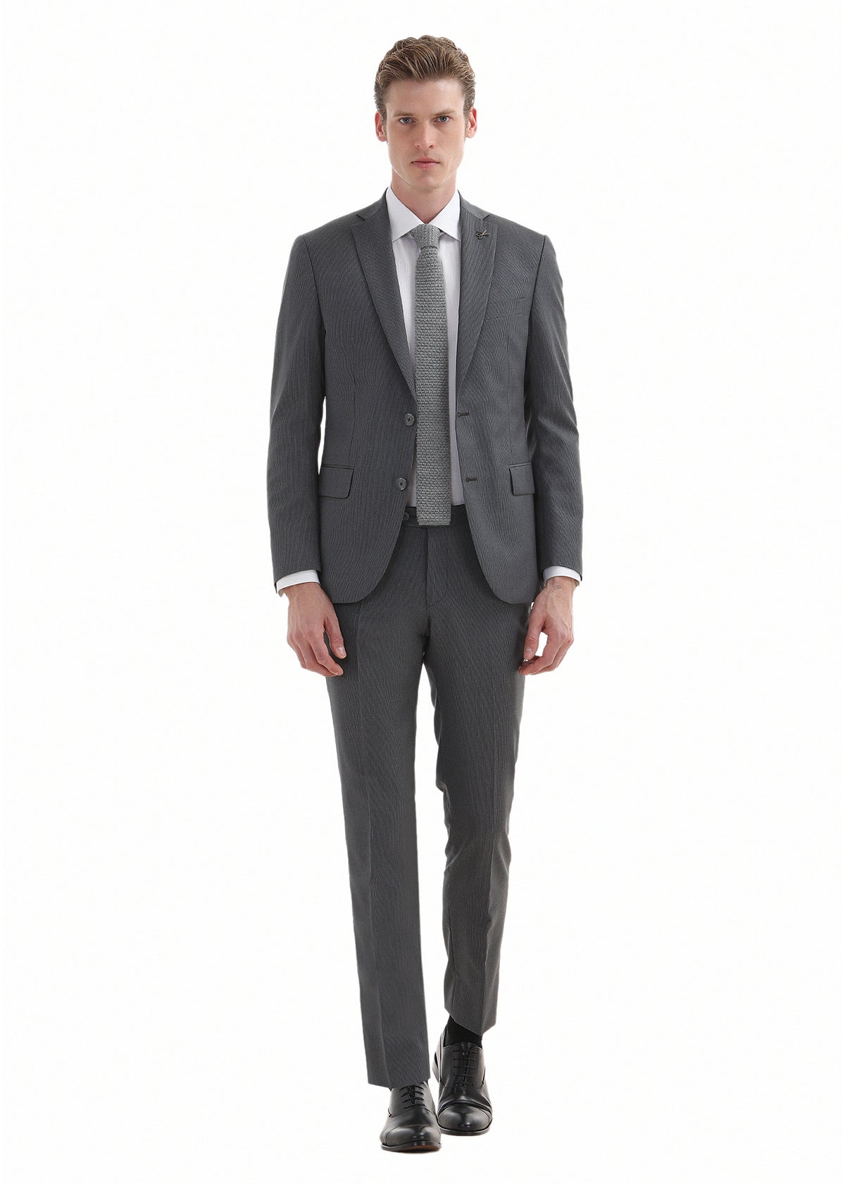 Grey Striped Zeroweight Slim Fit Wool Blended Suit