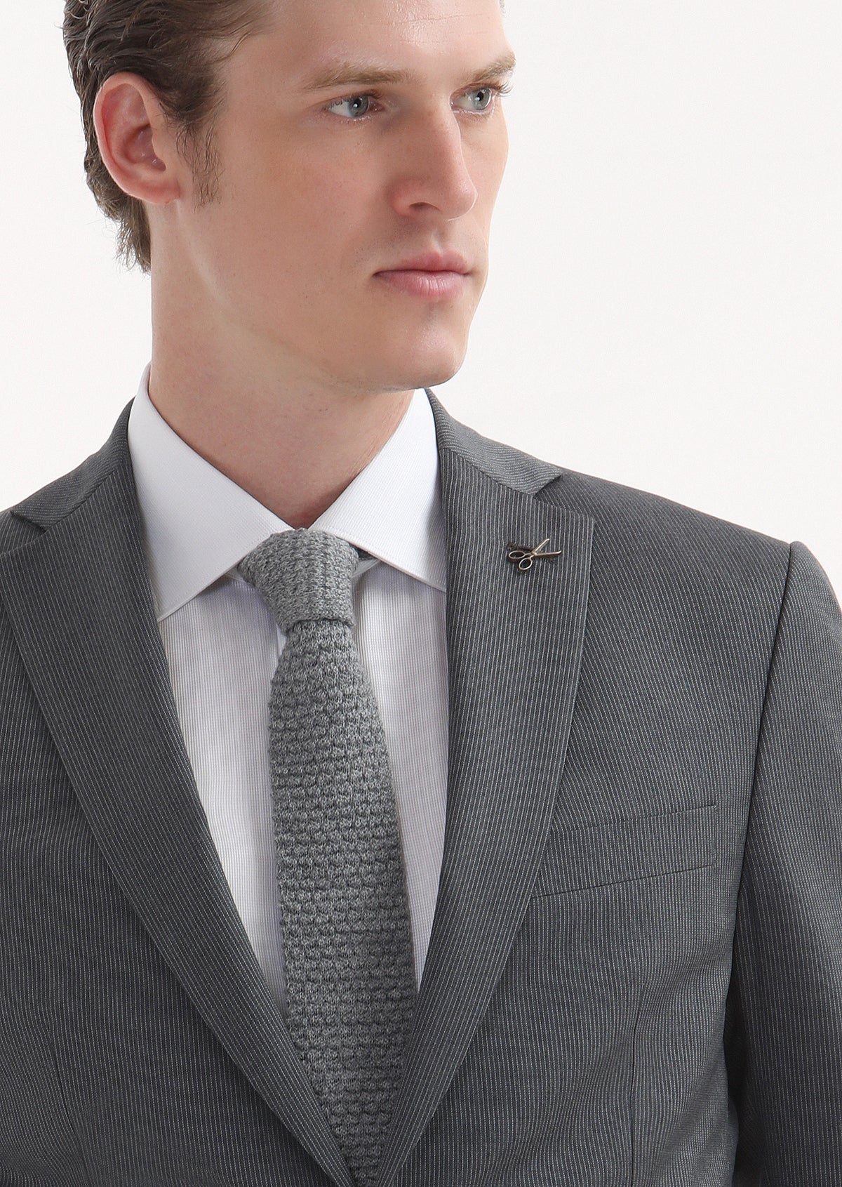 Gri Çizgili Zeroweight Slim Fit %100 Yün Takım Elbise