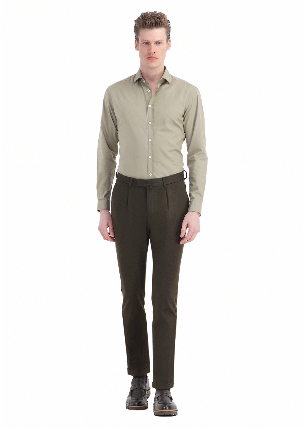 Haki Düz Örme Regular Fit Casual Pantolon