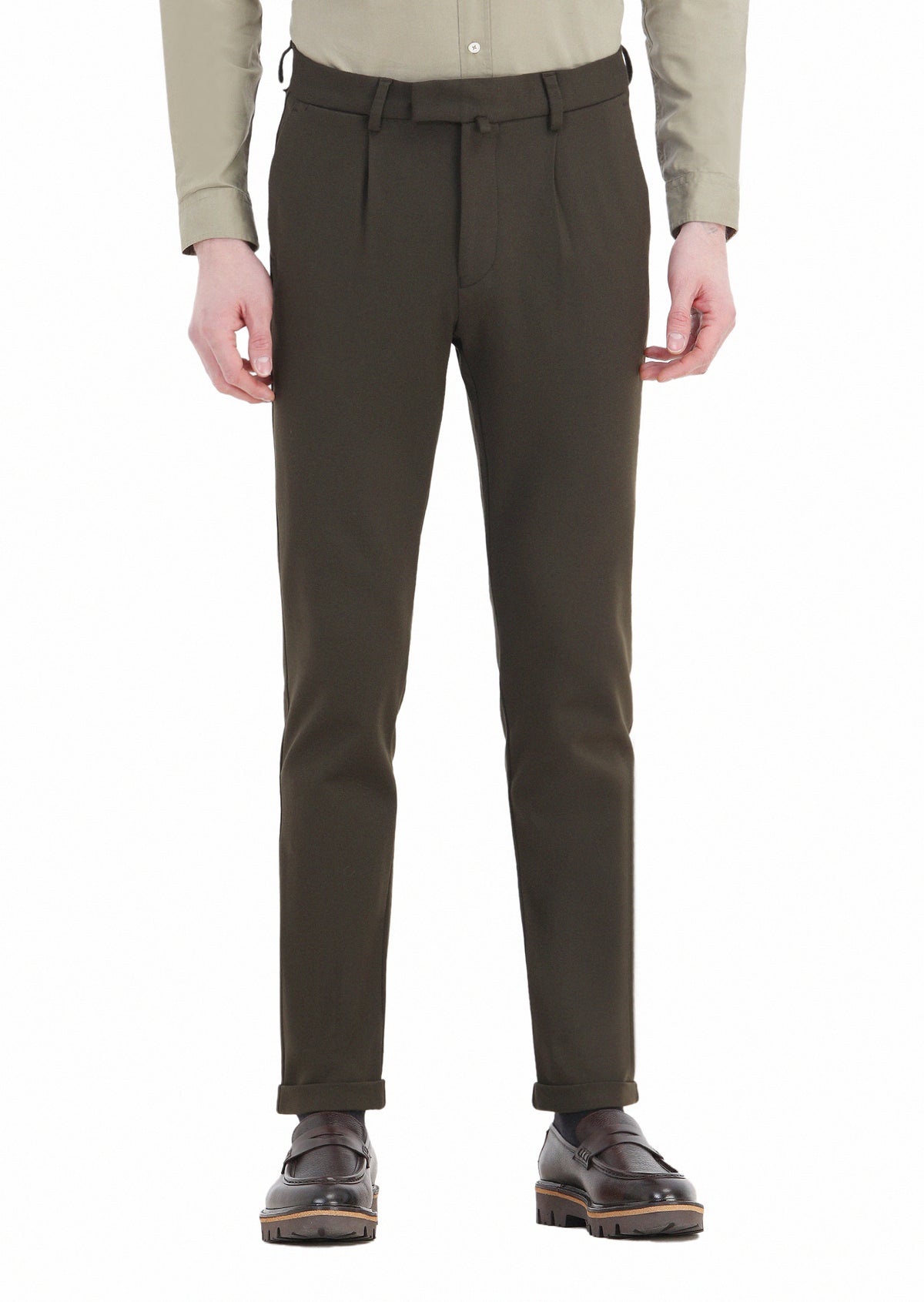 Haki Düz Örme Regular Fit Casual Pantolon