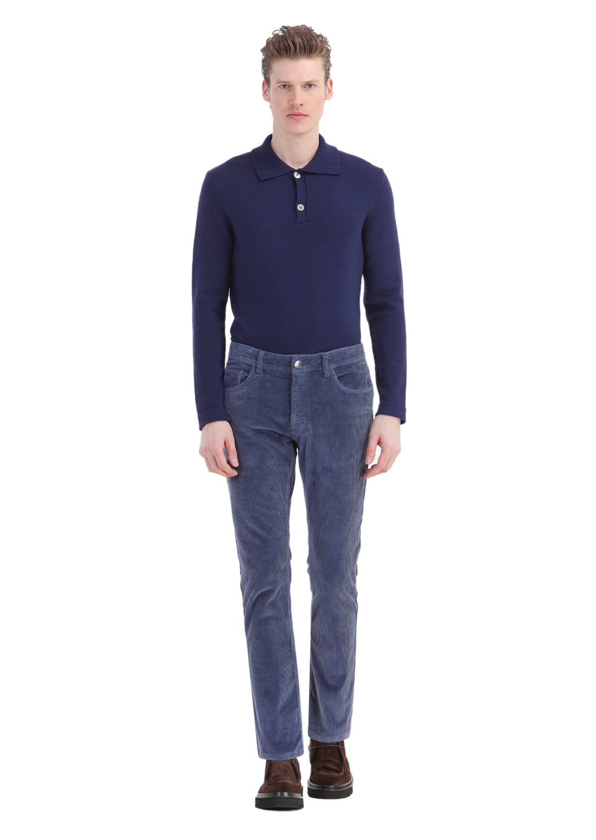 İndigo Fitilli Dokuma Slim Fit Kadife Casual Pamuk Karışımlı Pantolon