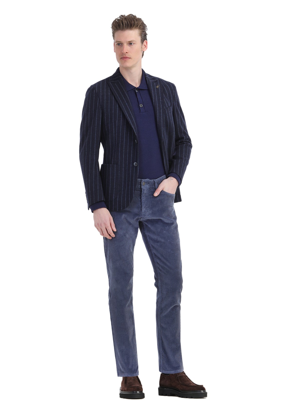 İndigo Fitilli Dokuma Slim Fit Kadife Casual Pamuk Karışımlı Pantolon