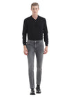 Gri Düz Slim Fit Denim Pamuk Karışımlı Pantolon