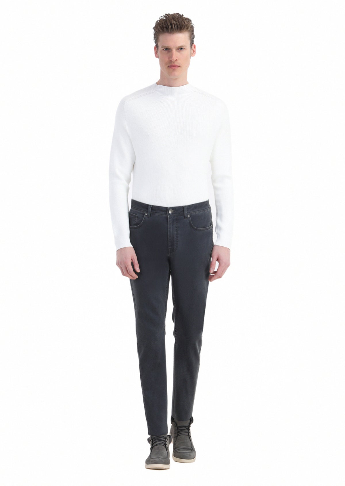 Antrasit Düz Örme Slim Fit Casual Pamuk Karışımlı Pantolon