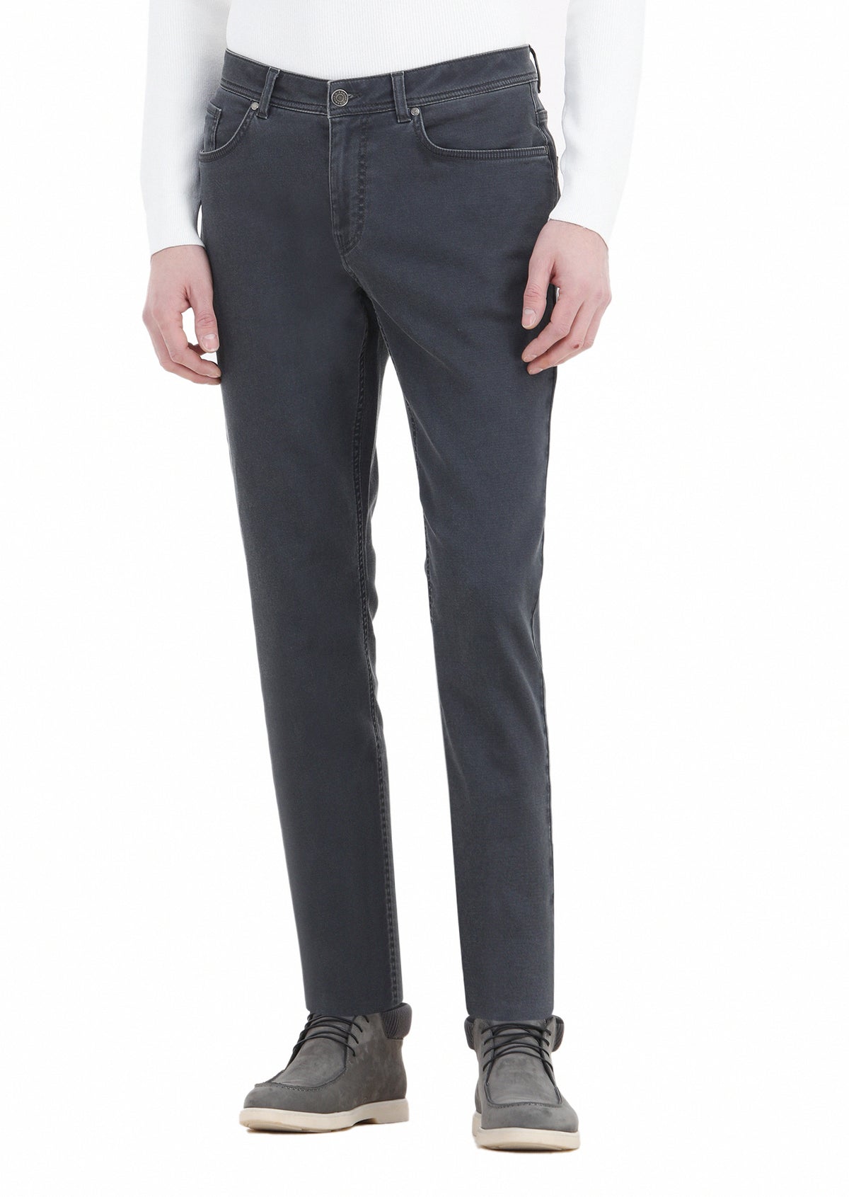 Antrasit Düz Örme Slim Fit Casual Pamuk Karışımlı Pantolon