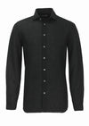 Siyah Düz Regular Fit Uzun Dokuma Casual %100 Keten Gömlek