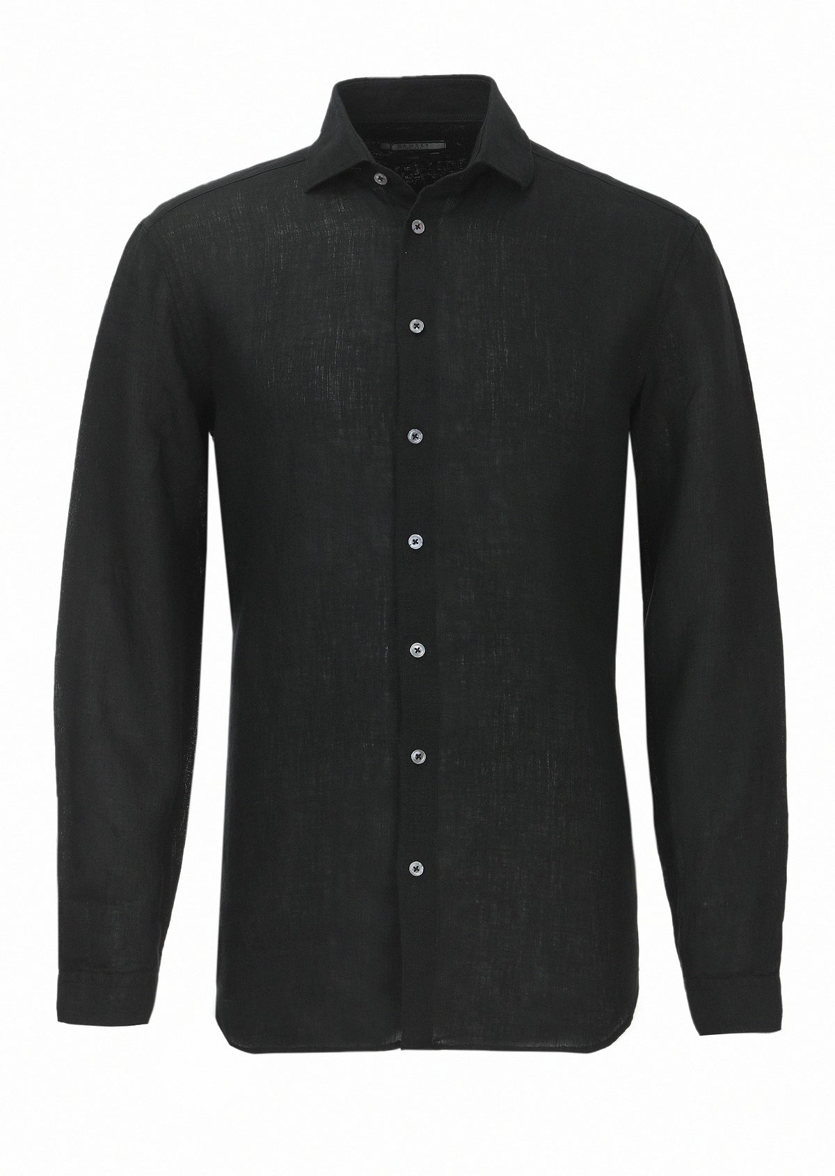 Siyah Düz Regular Fit Uzun Dokuma Casual %100 Keten Gömlek