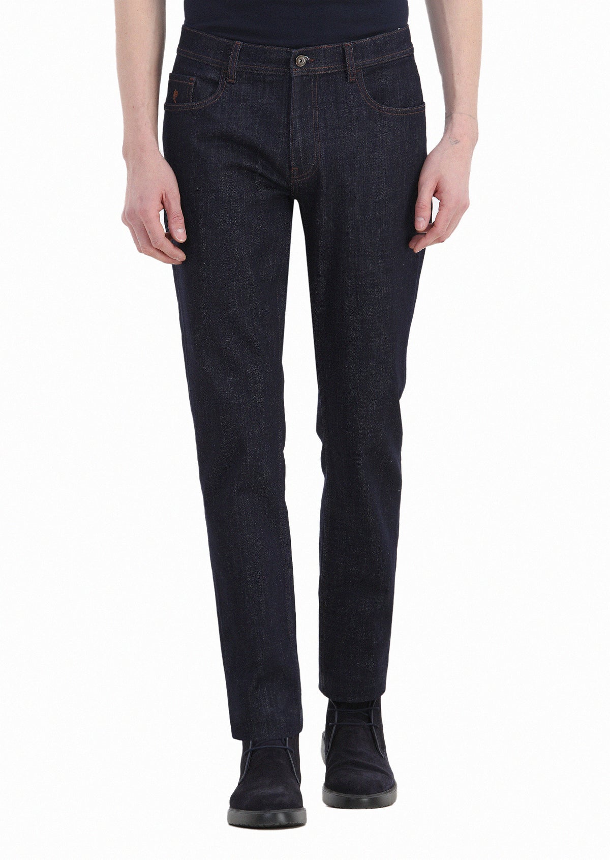 Lacivert Düz Slim Fit Denim Pamuk Karışımlı Pantolon
