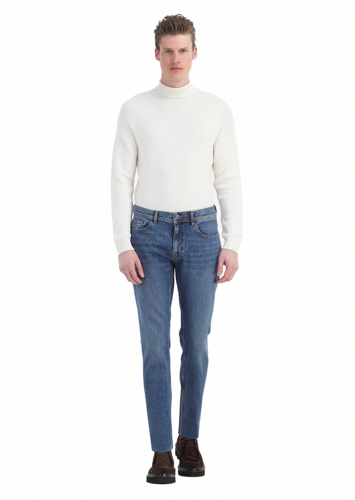 İndigo Düz Regular Fit Denim Pamuk Karışımlı Pantolon