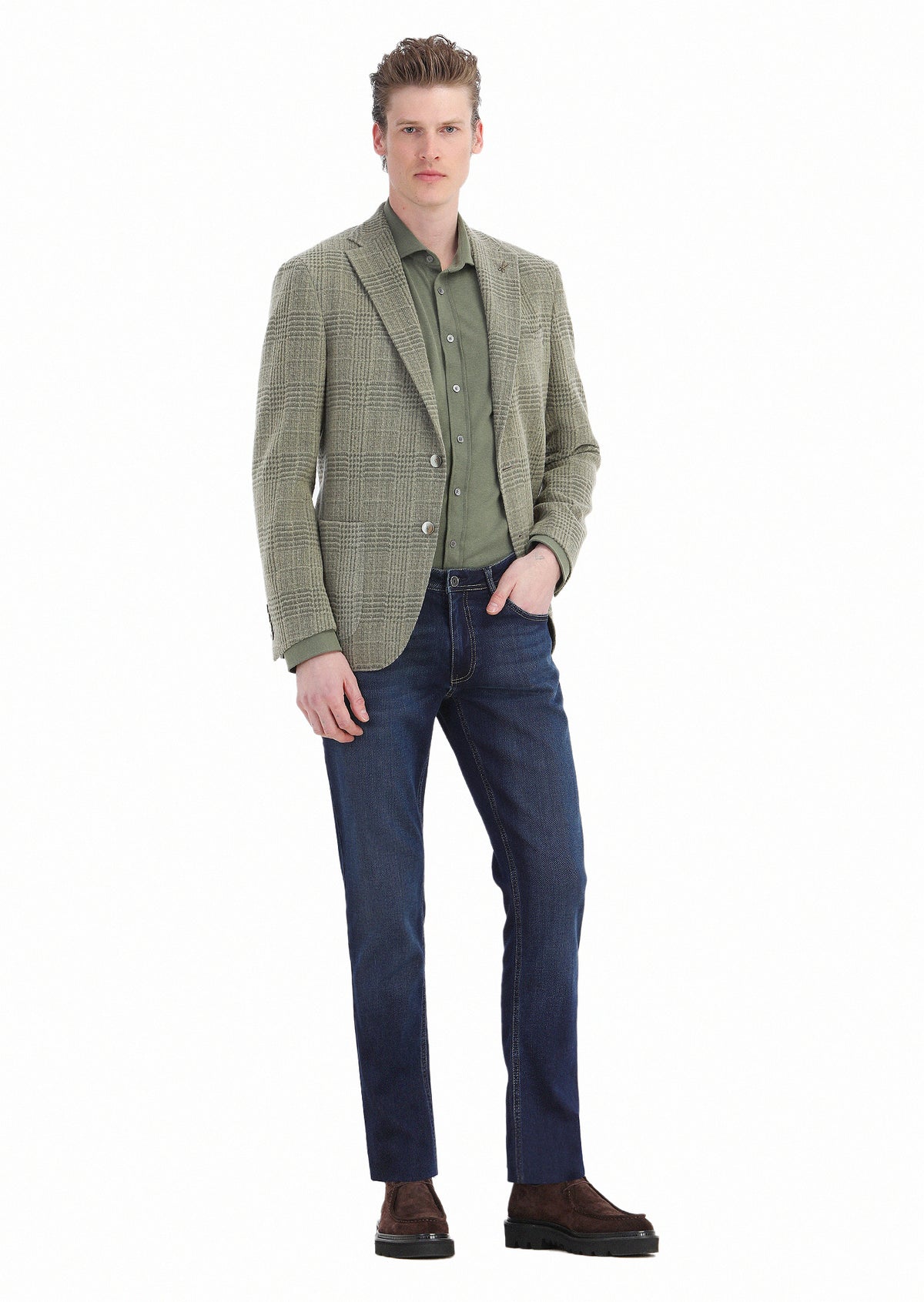 İndigo Düz Slim Fit Denim Pamuk Karışımlı Pantolon