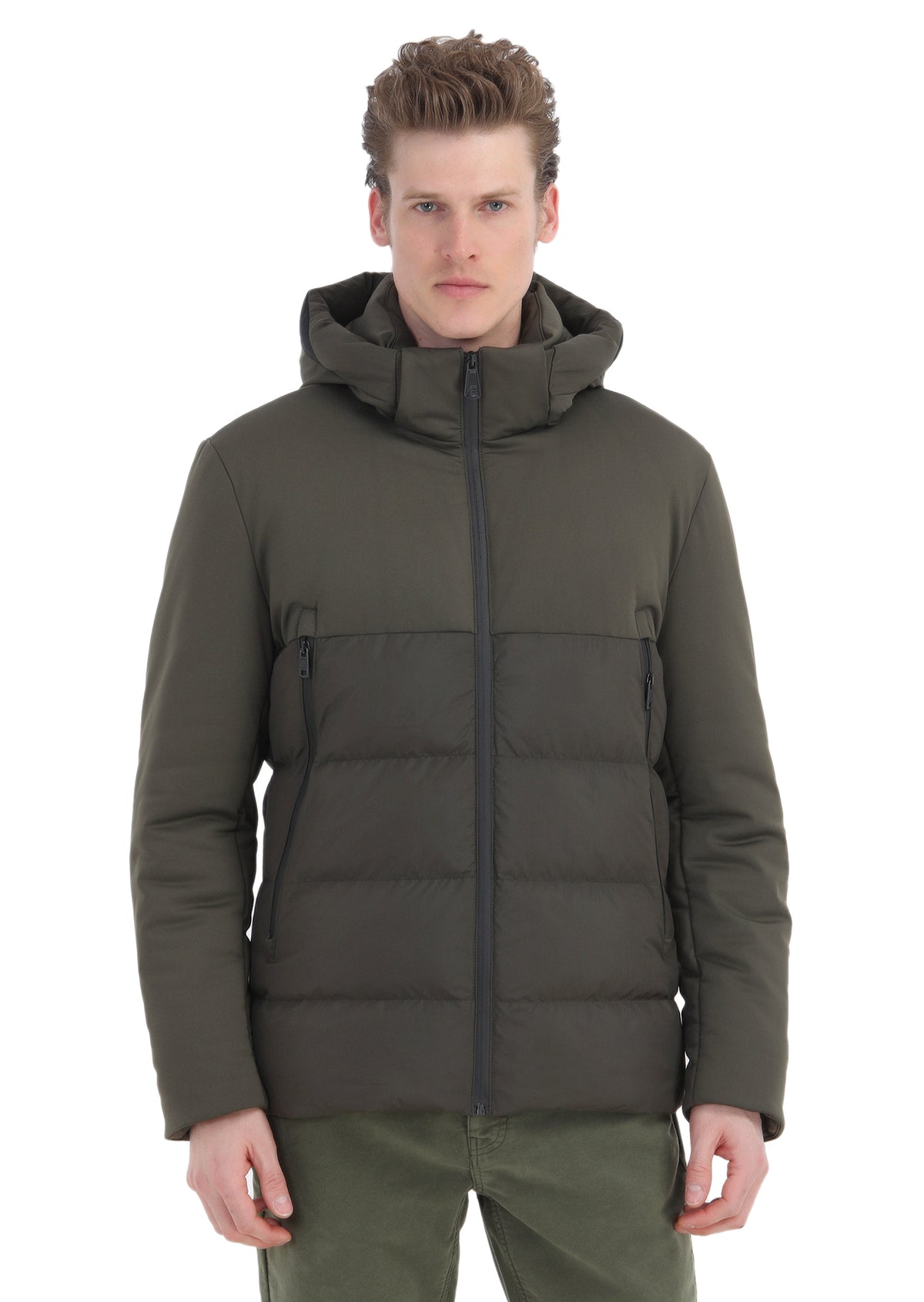 Haki Regular Fit Kapüşonlu Dokuma Mont