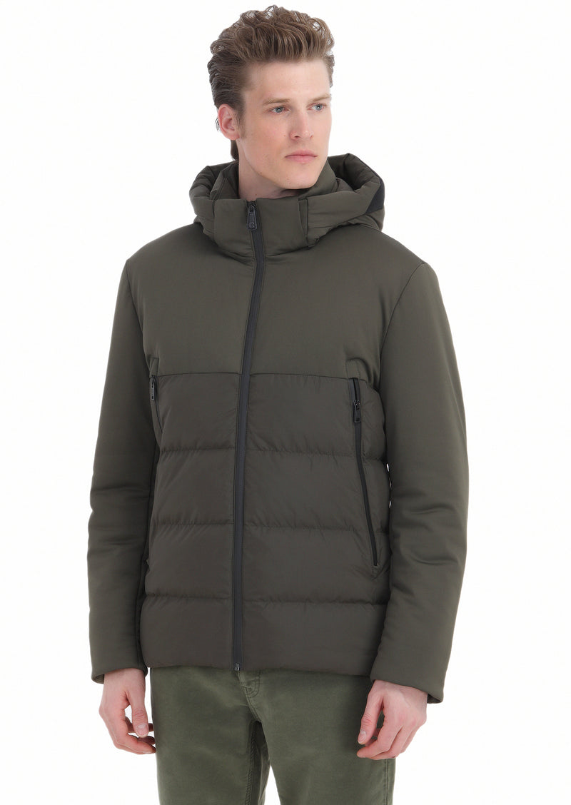 Haki Regular Fit Kapüşonlu Casual Dokuma Mont