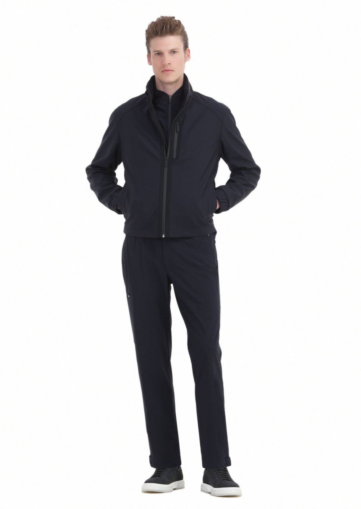 Lacivert Comfort Fit Kapüşonlu Spor Dokuma Mont