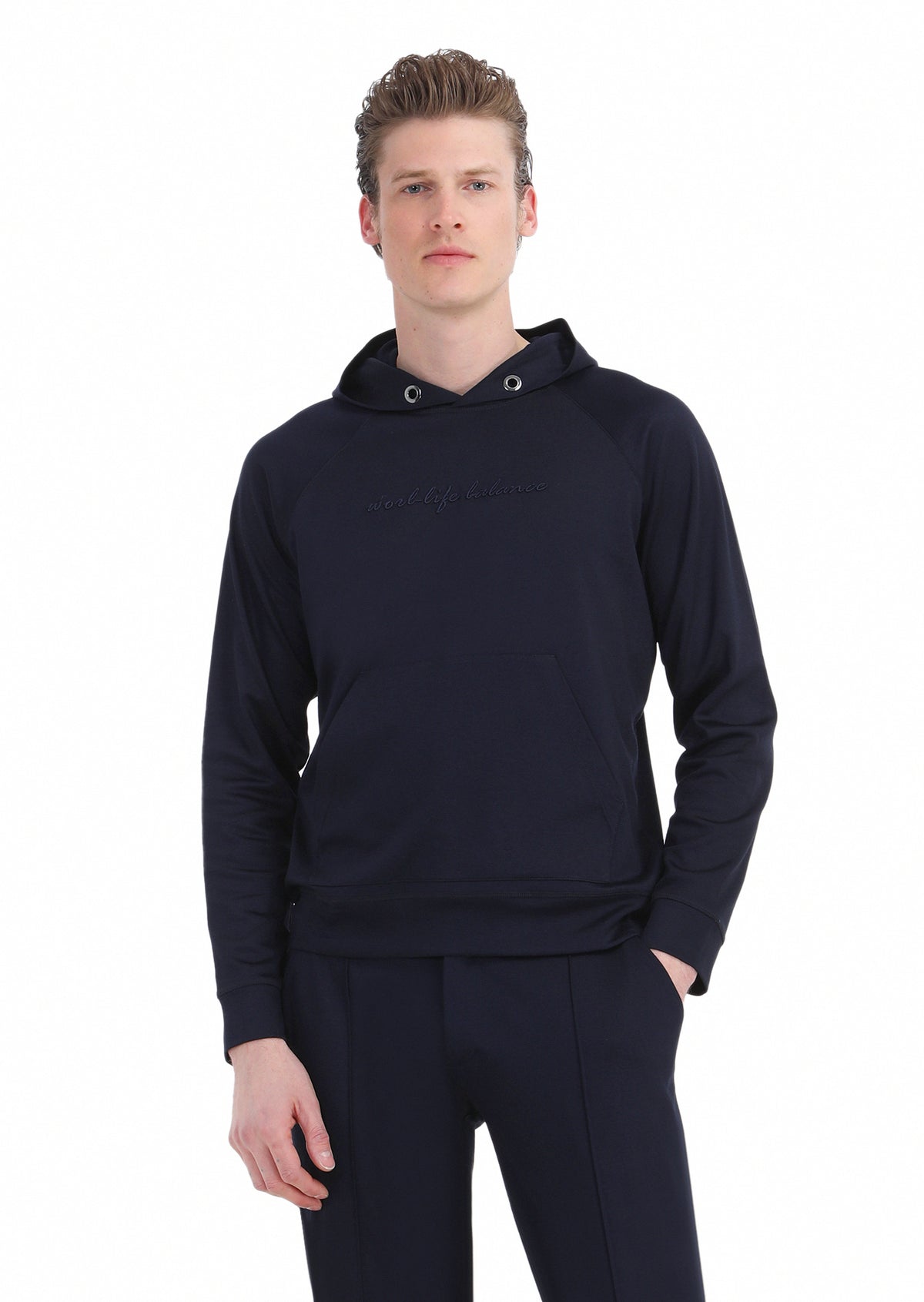 Lacivert Kapüşonlu Düz Sweatshirt