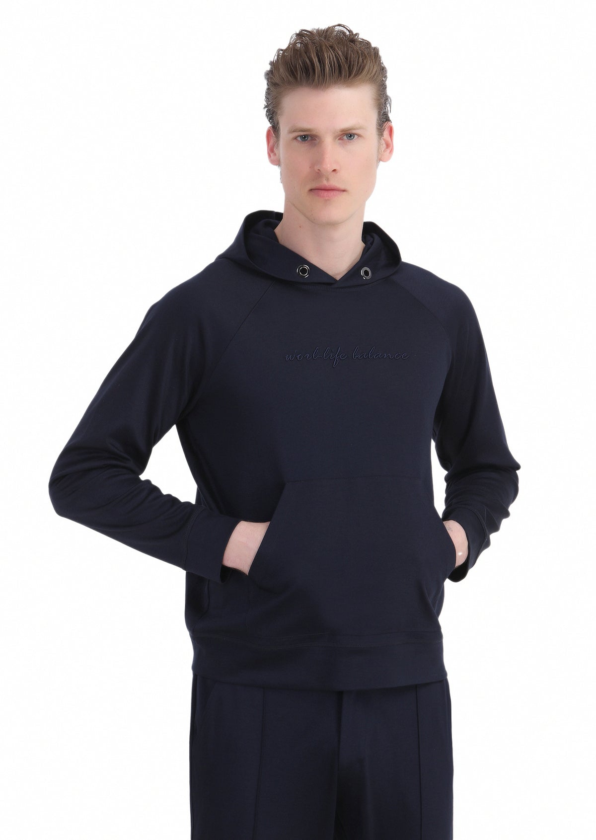 Lacivert Kapüşonlu Düz Sweatshırt
