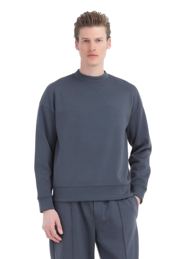 Gri Bisiklet Yaka Düz Sweatshirt