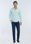 Mint Çizgili Regular Fit Uzun Dokuma Casual Pamuk Karışımlı Gömlek