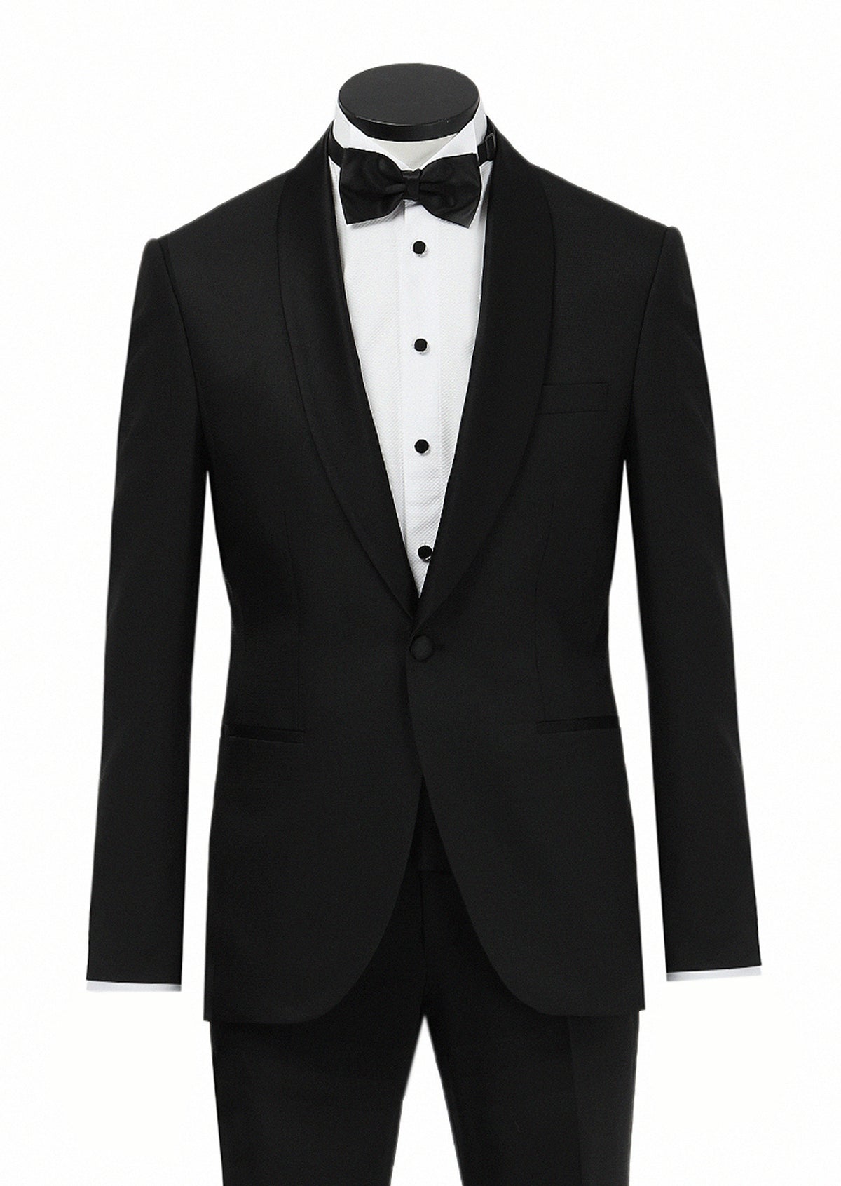Siyah Mikro Modern Fit Şal Yaka Dokuma Smokin Takım Elbise