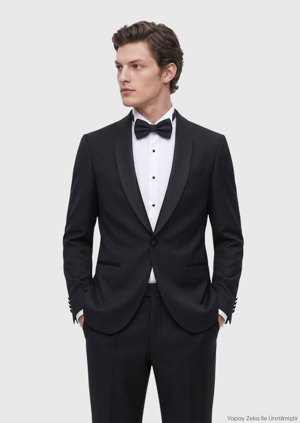 Siyah Mikro Modern Fit Şal Yaka Dokuma Smokin Takım Elbise