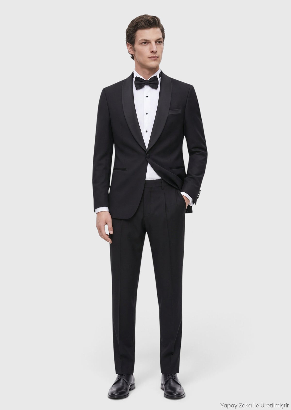Siyah Mikro Modern Fit Şal Yaka Dokuma Smokin Takım Elbise