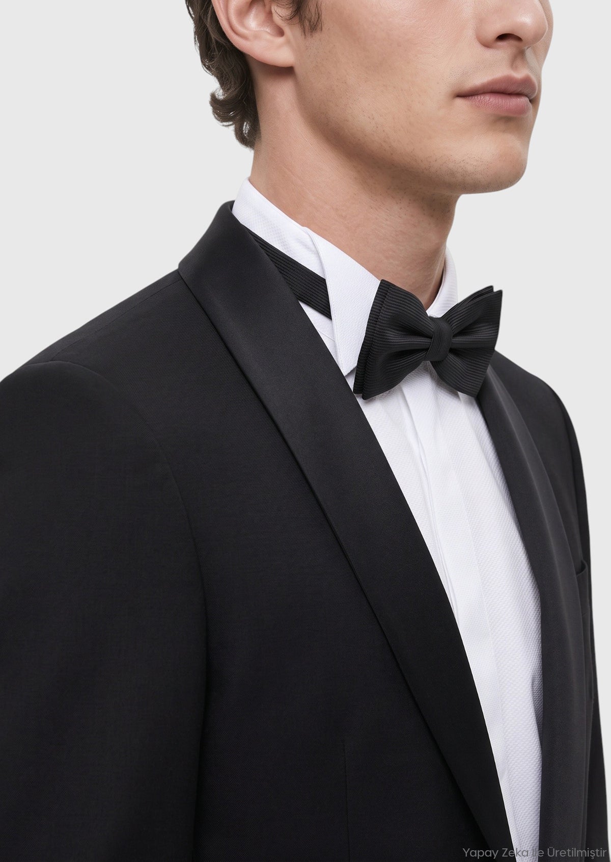 Siyah Mikro Modern Fit Şal Yaka Dokuma Smokin Takım Elbise