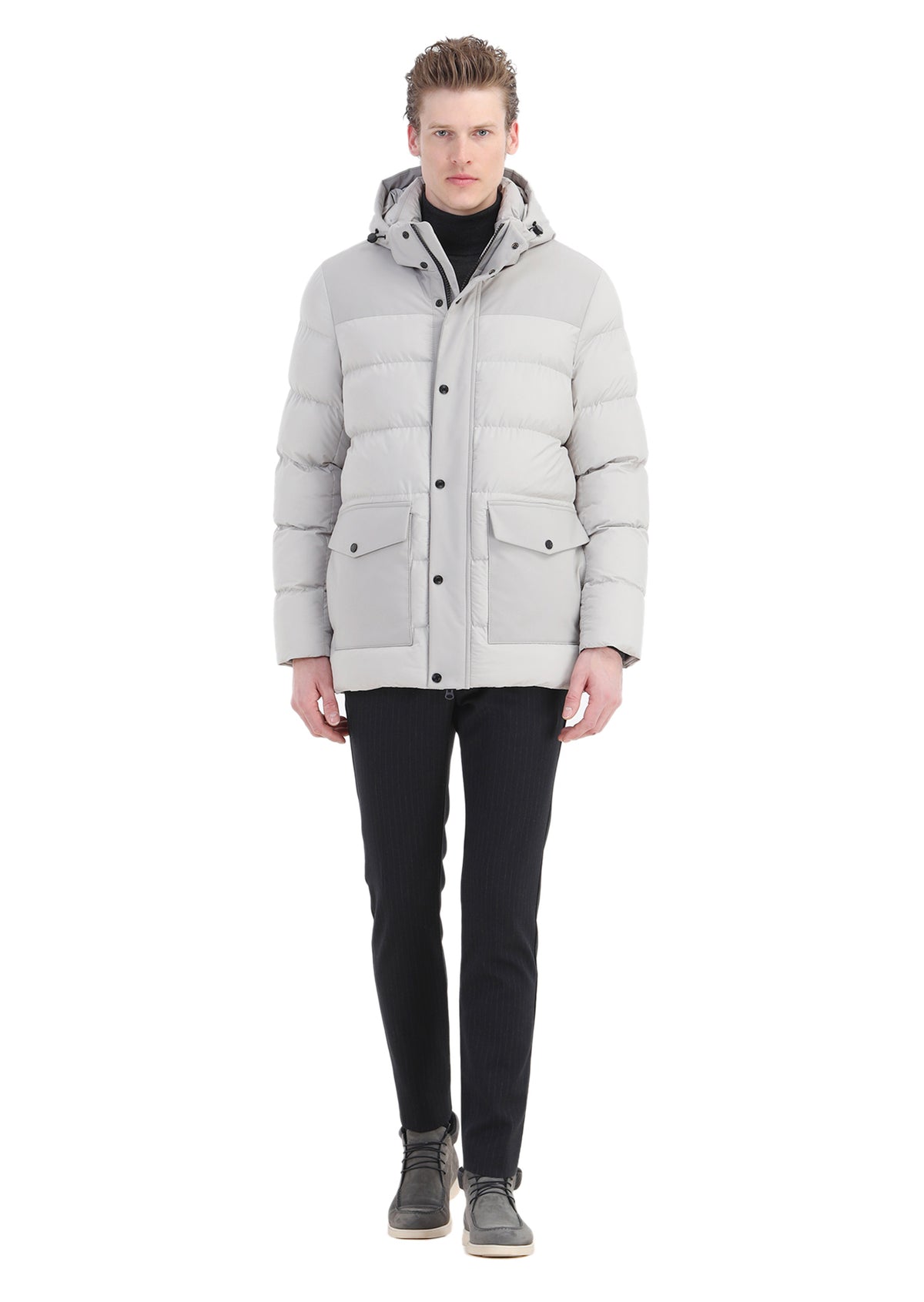 Kum Regular Fit Kapüşonlu Casual Dokuma Kaban