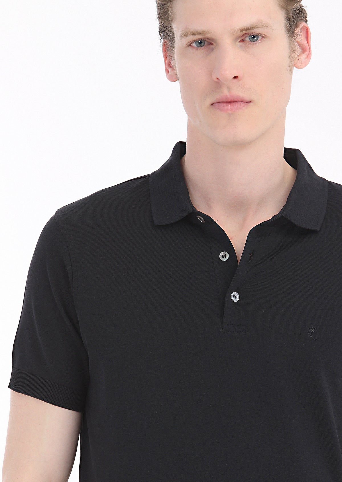 Siyah Düz Polo Yaka %100 Pamuk T-Shirt