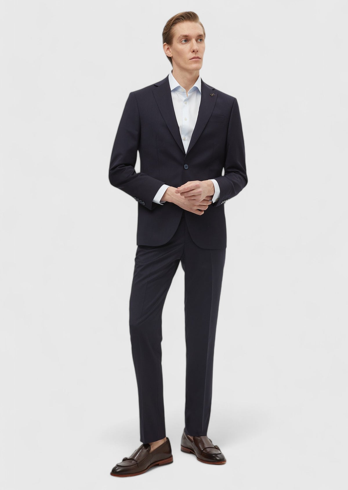 Lacivert Düz Modern Fit %100 Yün Takım Elbise