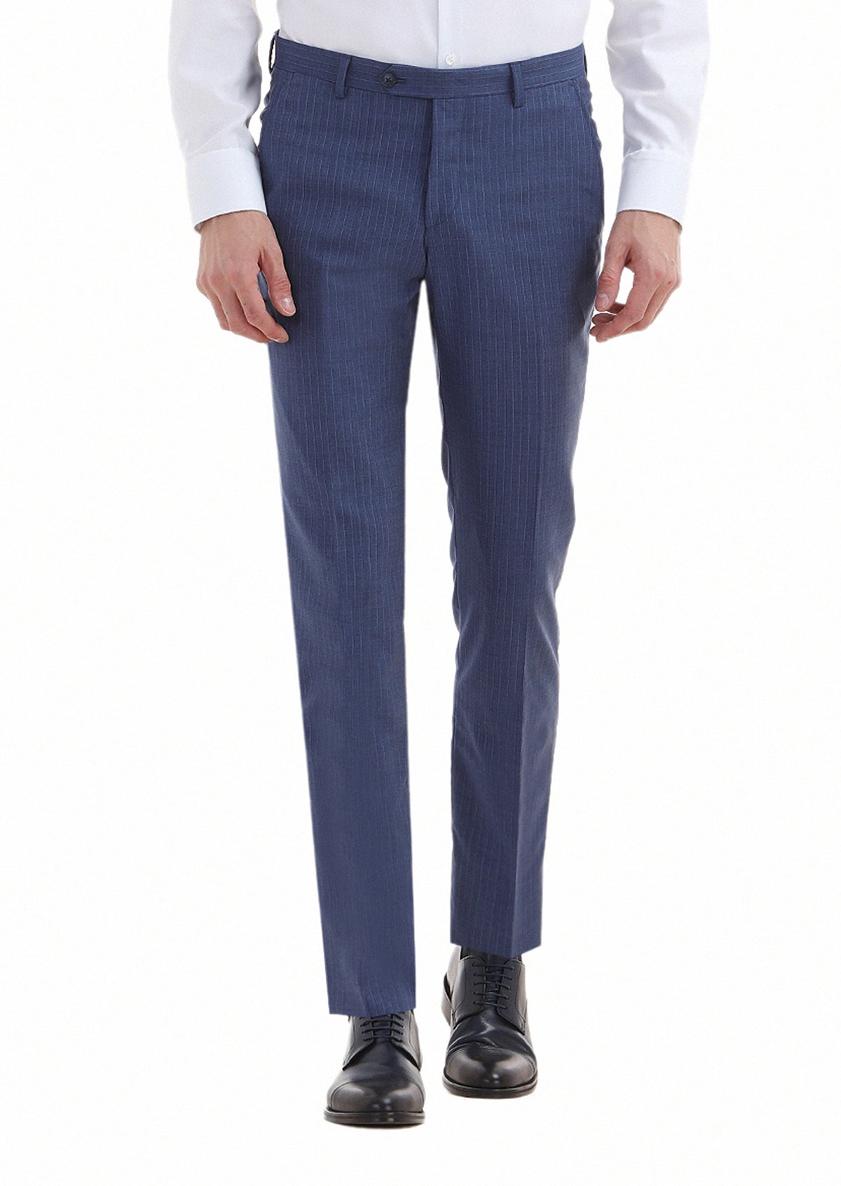 Mavi Çizgili Kumaş Modern Fit Klasik %100 Yün Pantolon